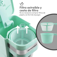 EHC113M# Machine à expresso à filtre personnelle compacte avec tasse thermique de voyage en acier inoxydable à l'intérieur du café moulu filtre réutilisable vert menthe 400 ml