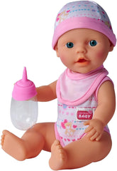 Simba 105037800 - New Born Babyset, 2-fach sortiert, es wird nur ein Artikel geliefert, Vollvinylpuppe mit Trink- und Nässfunktion, Schnuller, Flasche, Topf und Lätzchen, 30cm, ab 3 Jahren