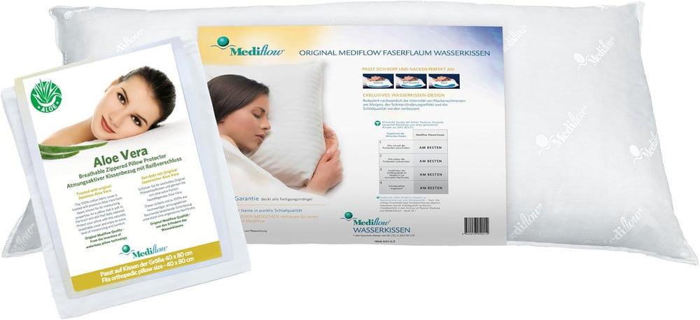 Mediflow 5223 Aloe Vera Action Oreiller à eau Oreiller orthopédique de soutien de la colonne cervicale 40 x 80 cm Blanc 1 pièce (1 paquet) Naty Shop Oreillers standard Titre par défaut