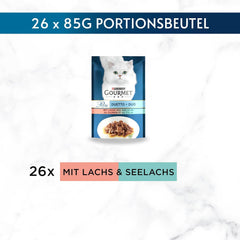 Gourmet Perle Duetto Saumon et morue jaune Nourriture humide pour chat Paquet de 26 (26 x 85 g)