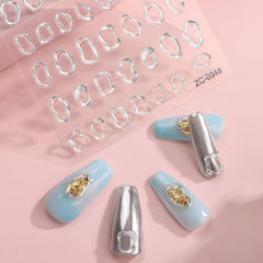 JMEOWIO 6 Blatt 3D Nail Sticker Goldene Unregelmäßige Geometrische Nail Art Sticker Selbstklebend Nagelaufkleber 5D Stereoskopisch Dekoration Nageldesign Zubehör