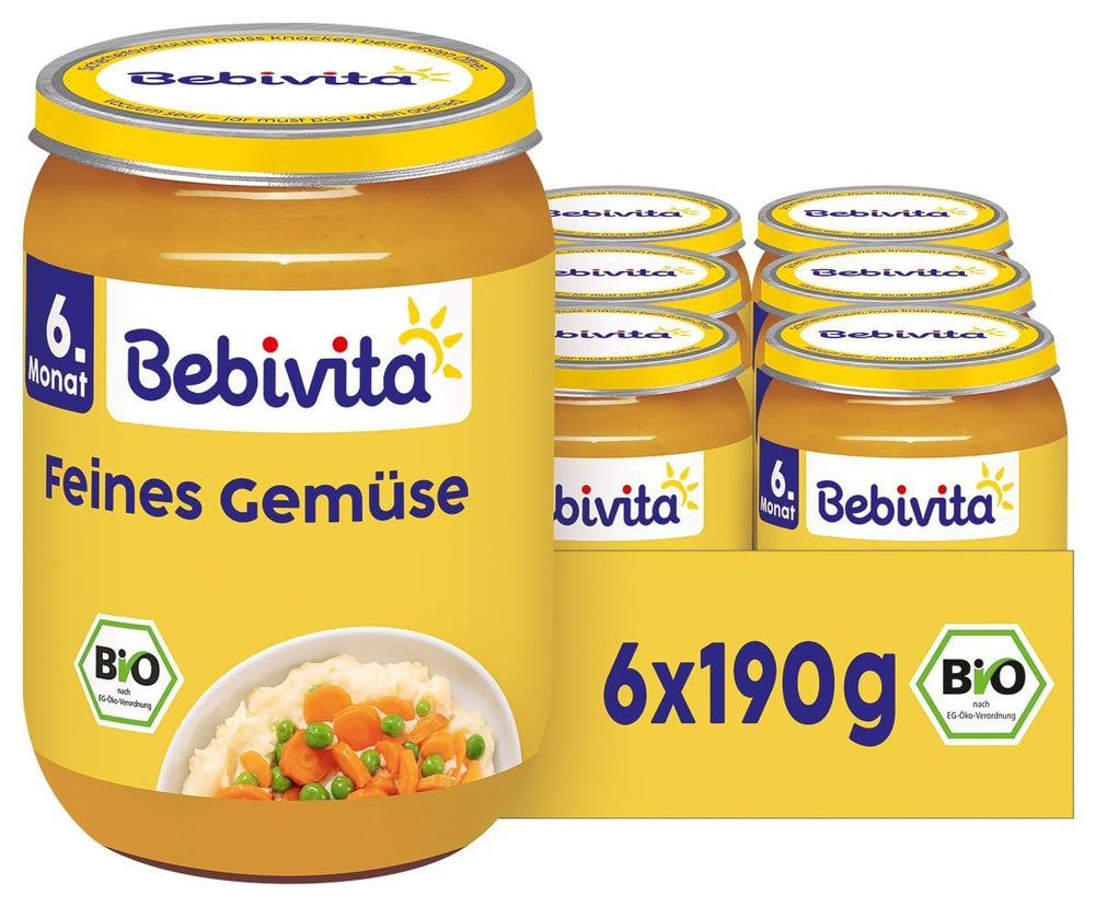 Légumes fins bio (6 x 190g), dès 6 mois, sans sel ajouté, le pot de légumes idéal pour débuter l'alimentation complémentaire