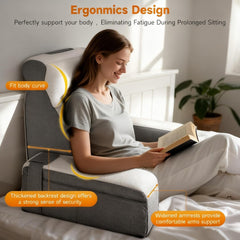 Grand coussin de lecture avec repose-nuque et accoudoirs amovibles, coussin de dossier pour lit, coussin de dos ergonomique avec bras, poche et housse lavable pour lire et regarder la télévision.