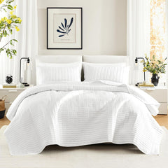 Comfort Spaces Kienna Parure de lit de luxe avec double couture, couverture d'été, légère, douce, toute l'année, taie d'oreiller assortie, blanc, couverture pour lits king size (264,2 x 228,6 cm), Naty Shop Quilts & Quilts Garden White/Opulent Quilt King/Cal King (104"X90")