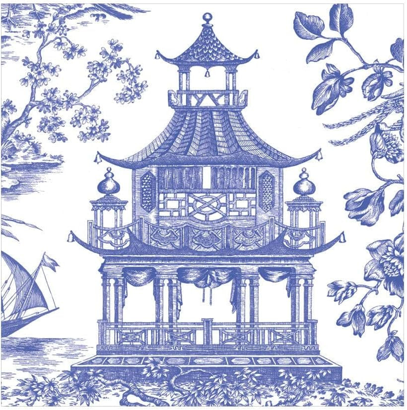 Serviettes de table Toile Pagode Chinoiserie, bleues, 20 pièces par paquet