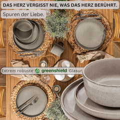 SÄNGER Argile du Caire | Service de table 24 pièces, service de table en grès pour 6 personnes, 6 assiettes, 6 assiettes à dessert, 6 bols à pâtes, 6 bols de service, service de table gris | LA COLLECTION VALEUR