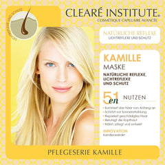 Institut Clearé | Masque à la camomille | Nourrit, conditionne et démêle | Brillance et brillance dorées | 97% d'ingrédients naturels | Apaise le cuir chevelu À l'extrait de camomille | Masque capillaire Naty Shop 150 ml