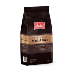 Café Malabar Monsooned Melitta, 1 kg, grains de café, non moulus, 100 % grains Arabica d'Inde, torréfiés en Allemagne, force 4 Naty Shop Café Malabar Monsooned