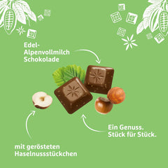 Schogetten Premium Chocolat au lait alpin aux noisettes, barre de chocolat de 100 g, en portions individuelles. Un délice. Pièce par pièce.