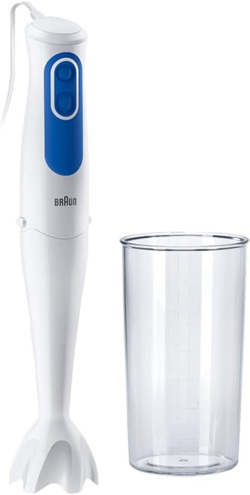 Braun Multiquick 3 MQ 3000 Smoothie+ Stabmixer – Pürierstab Mit 2 Geschwindigkeiten, Powerbell plus et Splashcontrol-Technologie, 700 Watt, Inkl. 600 Ml Mix- & Messbecher, Blau/Weiß Kitchen Naty Shop Mq 3000 - Mixfuß Aus Kunststoff