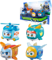 Super Wings Super Pets 4 PCS Shine, Golden Boy, Jerome, Ellie Expression faciale commutable Effet foudre Jouet portable pour 3 4 5 6 7 8 ans Garçon Fille Figurines d'action 2 pouces Naty Shop 4 Pack B