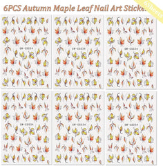 6 Blatt Herbst Nagelsticker,Ahornblatt Selbstklebend Nagelaufkleber,Herbst Nail Sticker,Nageldesign Zubehör,Nail Art Sticker,Selbstklebende Deko Für Nägel
