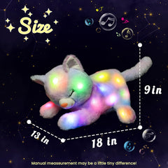 Chat en peluche musical à LED, jouet chantant léger, mère chat avec 3 chatons dans le ventre, berceuse animée, jouet apaisant pour mères, enfants, petites filles, arc-en-ciel, 45 cm