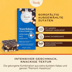 Venchi - Pack de 6 tablettes de chocolat noir aux noisettes, 600g - Sans sucre ajouté - Sans édulcorants artificiels - Sans gluten - Vegan - Idée cadeau