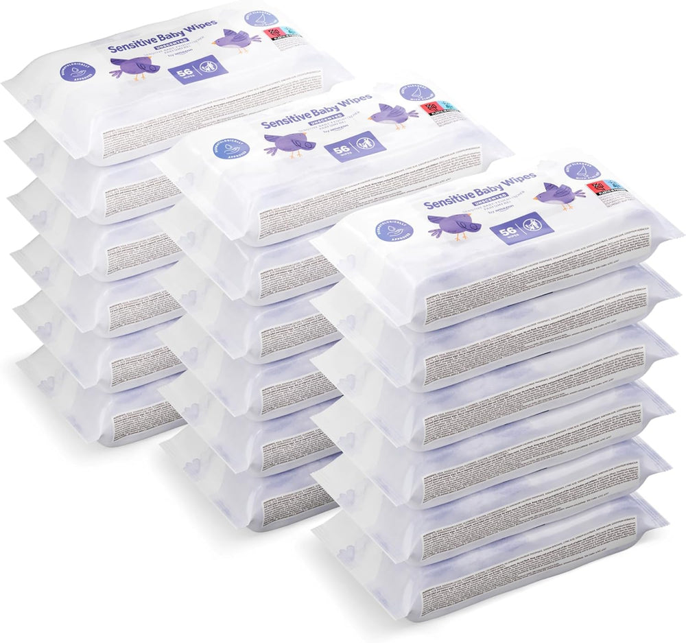 Șervețele umede Amazon Sensitive Baby Wipes 1008, fără parfum, 18 pachete a câte 56 (anterior sub marca Mama Bear, produs identic)