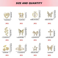 24 pièces Nagel-Charms, Y2K-Legierung, Nail Art, Strass-Charms, 3D-Herz, Schleife, Schmetterling, Charm Mit Strasssteinen, Kirsch-Nagel-Edelsteinen, Glänzender Schmuck