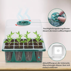 Tavă de propagare pentru seră de interior, set de propagare mini pentru seră din 2 piese cu capac ridicat, inițiator de răsaduri cu lumini pentru plante cu spectru complet, tăvi, tavă de propagare pentru seră pentru plante
