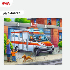 HABA Puzzle Pompiers - Ensemble de 3 pièces pour enfants à partir de 3 ans Puzzle en carton Police et Ambulance - Favorise la motricité fine et la concentration - 1302759001 Puzzle Naty Shop