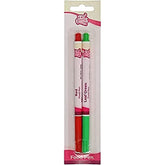 Stylos colorants alimentaires Funcakes rouge-vert : stylos colorants alimentaires, pointe flexible pour lignes épaisses et fines, stylo comestible pour biscuits, gâteaux, fondants et plus encore, idéal pour la personnalisation, certifié Halal