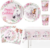 Ensemble de fête cheval rose, 51 pièces, assiettes, gobelets, serviettes, décoration de Table cheval d'anniversaire pour enfants filles et garçons