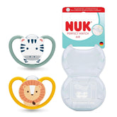 Sucettes NUK Perfect Match Air pour bébés | 6-18 mois | Sucettes orthodontiques qui favorisent la circulation de l'air et préviennent les éruptions cutanées causées par la salive | 95 % d'acceptation par les bébés** | Zèbre/Léo | Paquet de 2