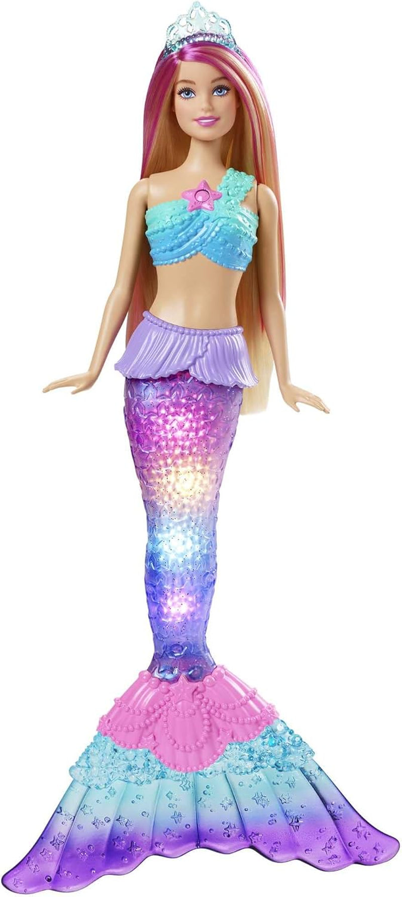 Barbie Dreamtopia Zauberlicht Meerjungfrau Puppe mit blonden Haaren, Barbiepuppe mit Meerjungfrauenschwanz, geeignet als Geschenk für Kinder ab 3 Jahren, HDJ36