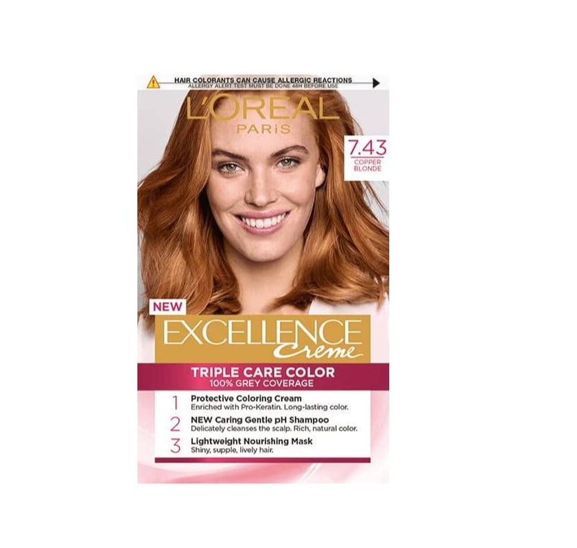 L'Oréal Paris Excellence Crème Coloration, 7.43 Blond Cuivré Or, 1 paquet (1 x 1 pc) Teinture capillaire Naty Shop Titre par défaut
