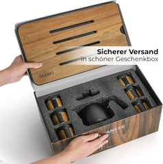 MIAMIO - Service à thé japonais/chinois 6 x 100 ml / Théière asiatique 620 ml avec infuseur à thé, ensemble de théière japonaise traditionnelle pour les amateurs de thé/hommes/femmes (noir)