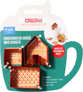 Lot de 3 emporte-pièces de Noël, mini maison en pain d'épices, chauffe-tasse, rouge