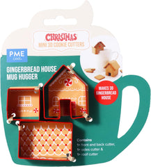 Set de 3 forme de biscuiți de Crăciun, mini căsuță de turtă dulce, încălzitor de căni, roșu