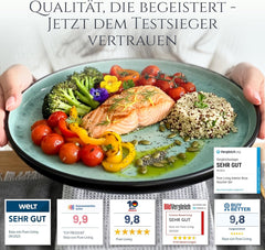 Service de table 24 pièces en grès cérame pour 6 personnes, design Ibiza, GAGNANT DU TEST. Un magnifique ensemble de vaisselle méditerranéenne comprenant des bols et des assiettes. Service de table Pure Living, vert sauge.