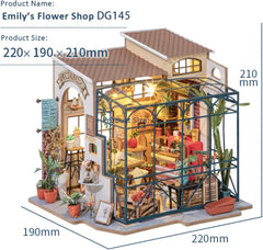 Robotime DG145 Rolife Emily's Flower Shop Maison de poupée miniature En bois, métal, tissu et carton, Dimensions : 22 X 15 X 17 Cm, Maisons de poupées Naty Shop