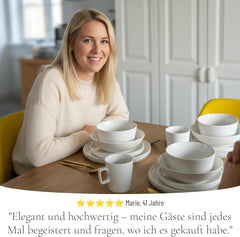 Service de table en porcelaine Crystal 48 pièces, gagnant du test, service de table en porcelaine transparente, bols et assiettes, service de table pour 12 services de table Pure Living en blanc