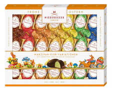 Niederegger | Ouă de marțipan | 1 x 262g | Variante: Clasic, Ciocolată cu lapte, Portocală, Caramel Crunch, Ananas, Espresso și Fistic | Acoperite cu ciocolată neagră și cu lapte | Cadou de Paște