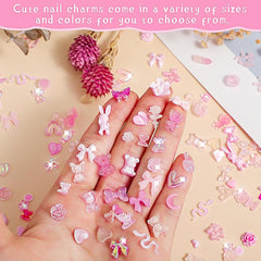 200 Pièces Breloques Nail Art 3D Ensemble de Décoration Nail Art Nœud Pendentif Ongle Rose Style Mixte Nœud Fleur Ours en Peluche Sucette Forme de Coeur Décoration Nail Art DIY Artisanat Conception d'Ongles