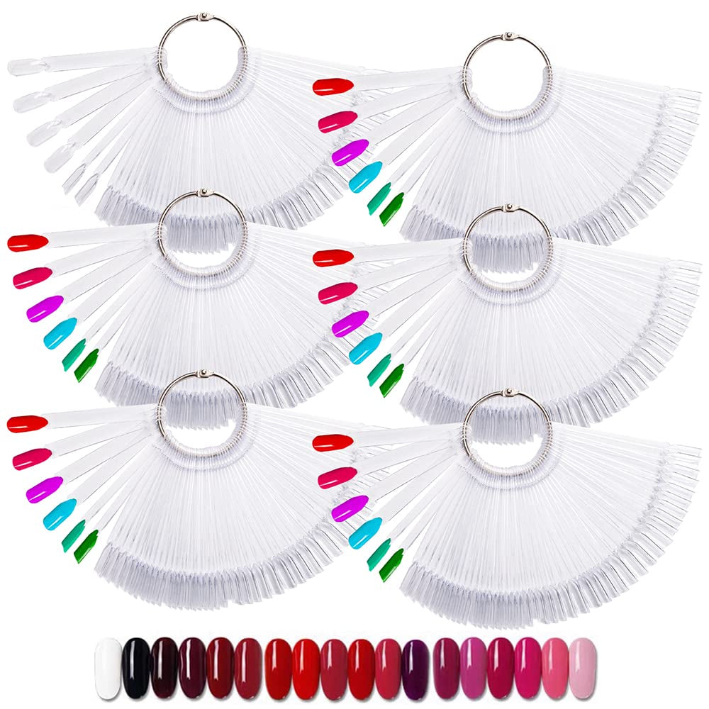 300 bâtonnets d'ongles transparents, dessins d'ongles en forme d'éventail, pointes d'affichage couleur avec 6 anneaux métalliques, plaque d'ongles artificiels pour salon de manucure et pratique du vernis gel pour débutants