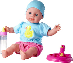 Simba 105010964 - Laura Hungry, păpușă moale cu suzetă, linguriță magică, biberon și farfurie care dispar, 38 cm, păpușă bebeluș pentru copii de la 2 ani