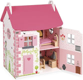 Janod - Casa de păpuși din lemn Mademoiselle, 3 etaje și cu 11 accesorii, replică de jucărie, dezvoltă imaginația, de la 3 ani, J06581, roz Casute de papusi Naty Shop Clasic