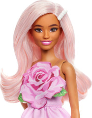 Poupée Barbie Fashionistas no. 238 avec cheveux rose pastel, robe bustier avec haut rose, pince à cheveux en perles et talons hauts à lanières, HYT94 Naty Shop Dolls