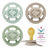 pincement - Vert Cerise | 0-6 mois | Paquet de 4 | Sucette pour bébé, adaptée à l'allaitement et à la dentition. Sucette durable, fabriquée à partir de matières premières naturelles, vert clair/marron