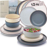 SÄNGER Bombay Clair de Lune | Service de table en céramique 12 pièces pour 4 personnes, 4 assiettes plates, 4 assiettes à dessert, 4 bols, couleurs assorties | LA COLLECTION VALEUR