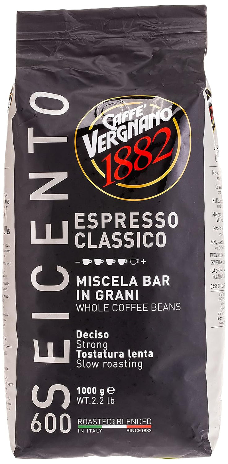 Vergnano Classico 600, Espresso en grains entiers, torréfaction foncée, 1000 g