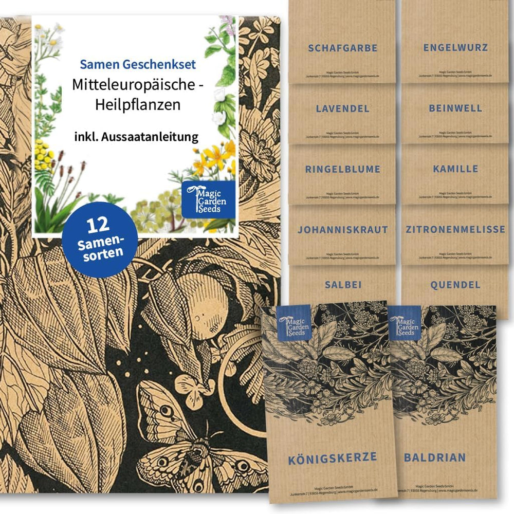 Magic Garden Seeds - Ensemble de graines de plantes médicinales d'Europe centrale - 12 variétés traditionnelles de plantes médicinales populaires - Variétés d'héritage - Accessoires de jardin - Graines de plantes - Cadeau pour les amateurs de jardin