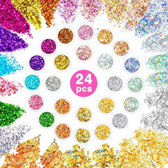 24 couleurs Glitzer Set avec Blattgold et Glitzerpulver, Nageldesign Zubehör Pailletten Basteln Nail Art Glitter Mit Pinsel pour Nägel Gesicht Körper DIY Nagelkunst Make Up