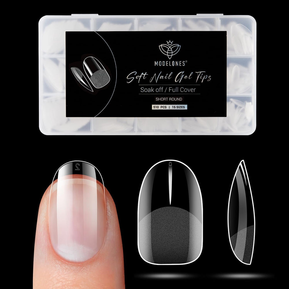 Modelones Nail Tips 510 pièces – Ensemble de pointes d'ongles à couverture complète, ensemble de pointes en gel, pointes d'ongles en résine PMMA pré-polonées, ongles artificiels à coller sur Nail Art DIY, Squoval court