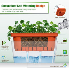 Pots de fleurs à arrosage automatique, lot de 3, pots de fleurs rectangulaires de 27 cm, pots à herbes, boîtes de rebord de fenêtre avec réservoir d'eau, pots de fleurs modernes en plastique pour intérieur et extérieur, jardin, bureau