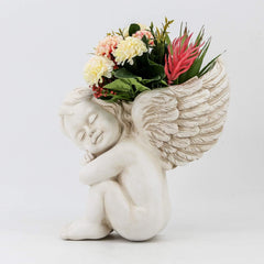 Pot de fleurs monté sur mur et surface plane 20 cm de hauteur Tête d'ange Support mural Support de fleur Vase Visage de poupée Pot en résine Pots de récipient pour plantes de table