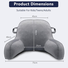 Oreiller de lecture, oreiller de repos au lit pour adultes et enfants, oreiller de dos en velours confortable avec accoudoirs, poches et poignée pour s'asseoir dans le lit, oreiller de dos pour lire, étudier et regarder la télévision
