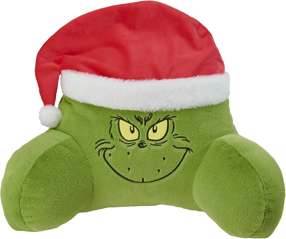 Grinch Pillow - Oreiller de dos pour lit et canapé, support dorsal avec accoudoirs, oreiller de lecture pour le dos, le cou et la tête, vert, 40 x 38 cm