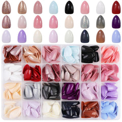 576 pièces ongles amande colle sur ongles courts paillettes colorées faux ongles ensemble faux ongles avec lime à ongles ongles ovales faux ongles pour les femmes